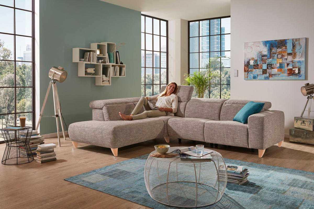SEDEŽNA GARNITURA, siva  - siva/naravne barve, Design, tekstil/les - Pure Home Lifestyle