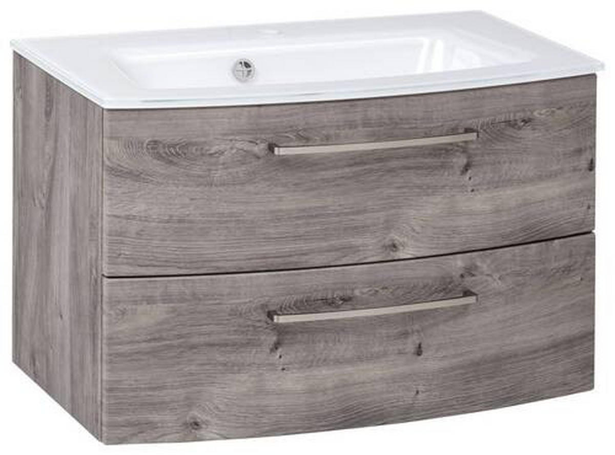WASCHTISCHKOMBI 80 cm  - Weiss/Eichefarben, Konventionell, Glas/Holzwerkstoff (80cm) - Held