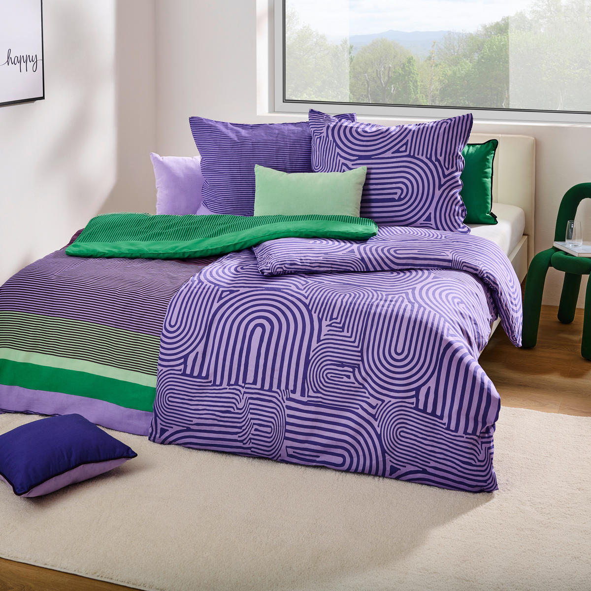 BETTWÄSCHE Satin 140/200 cm  - Salbeigrün/Lila, Basics, Textil (140/200cm) - Novel