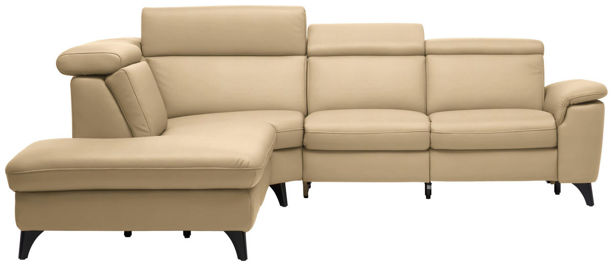 ECKSOFA in Echtleder Hellbraun  239/285 cm  - Hellbraun/Schwarz, Design, Leder/Metall (239/285cm) - Cantus