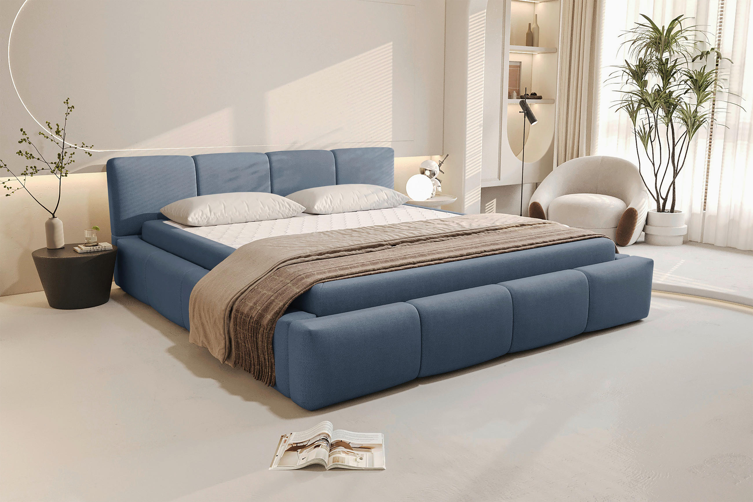 POLSTERBETT 180/200 cm,  in Blau, Lattenrost, Bettkasten,  - Blau/Schwarz, Design, Holz/Textil (180/200cm) - Xora