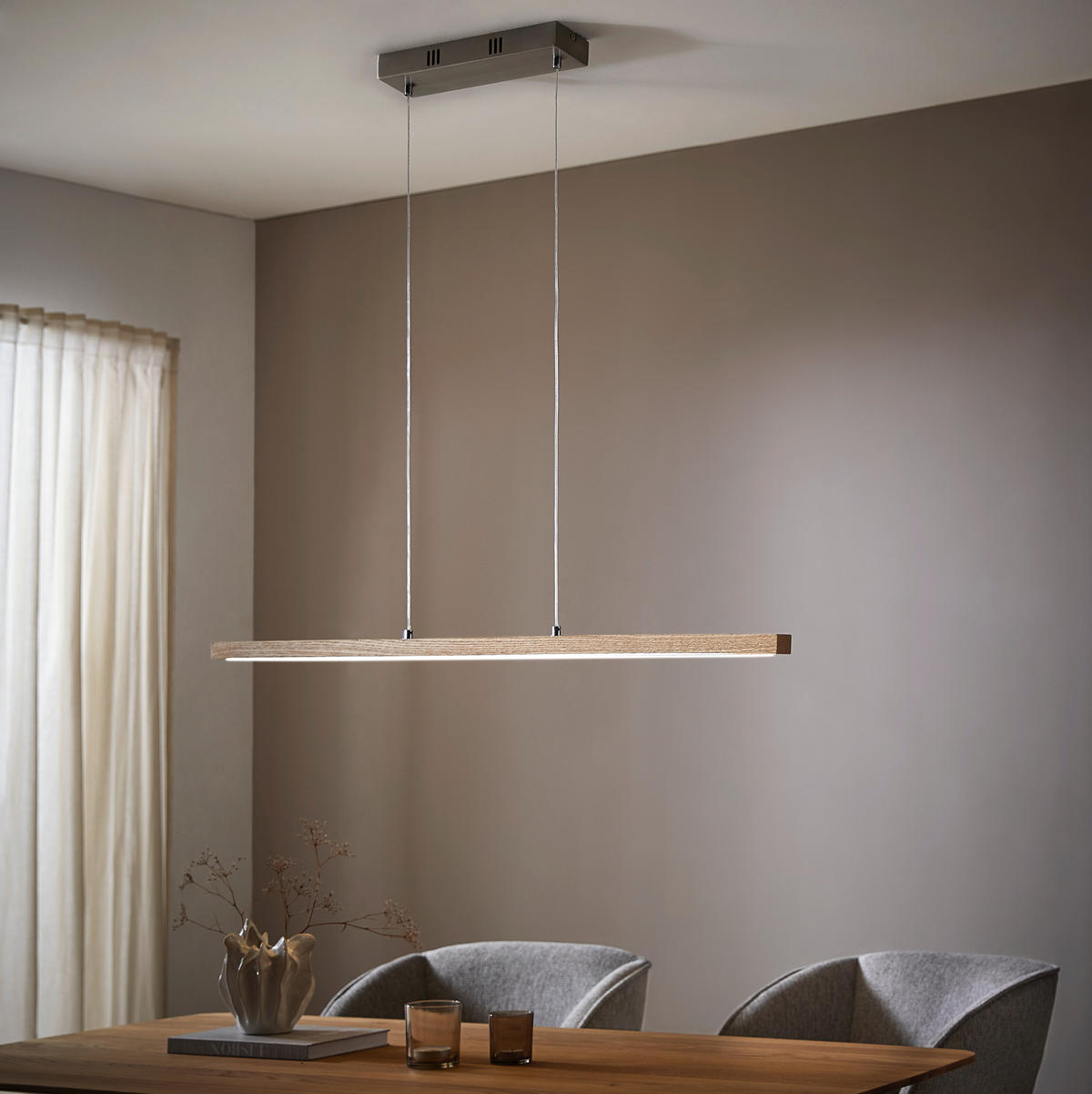 LED-HÄNGELEUCHTE 114 cm  - Eichefarben, LIFESTYLE, Holz/Kunststoff (114cm) - Novel