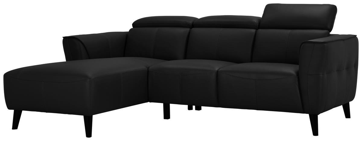 ECKSOFA Schwarz Echtleder  - Schwarz, KONVENTIONELL, Leder/Holz (223/92,5/173cm) - MID.YOU