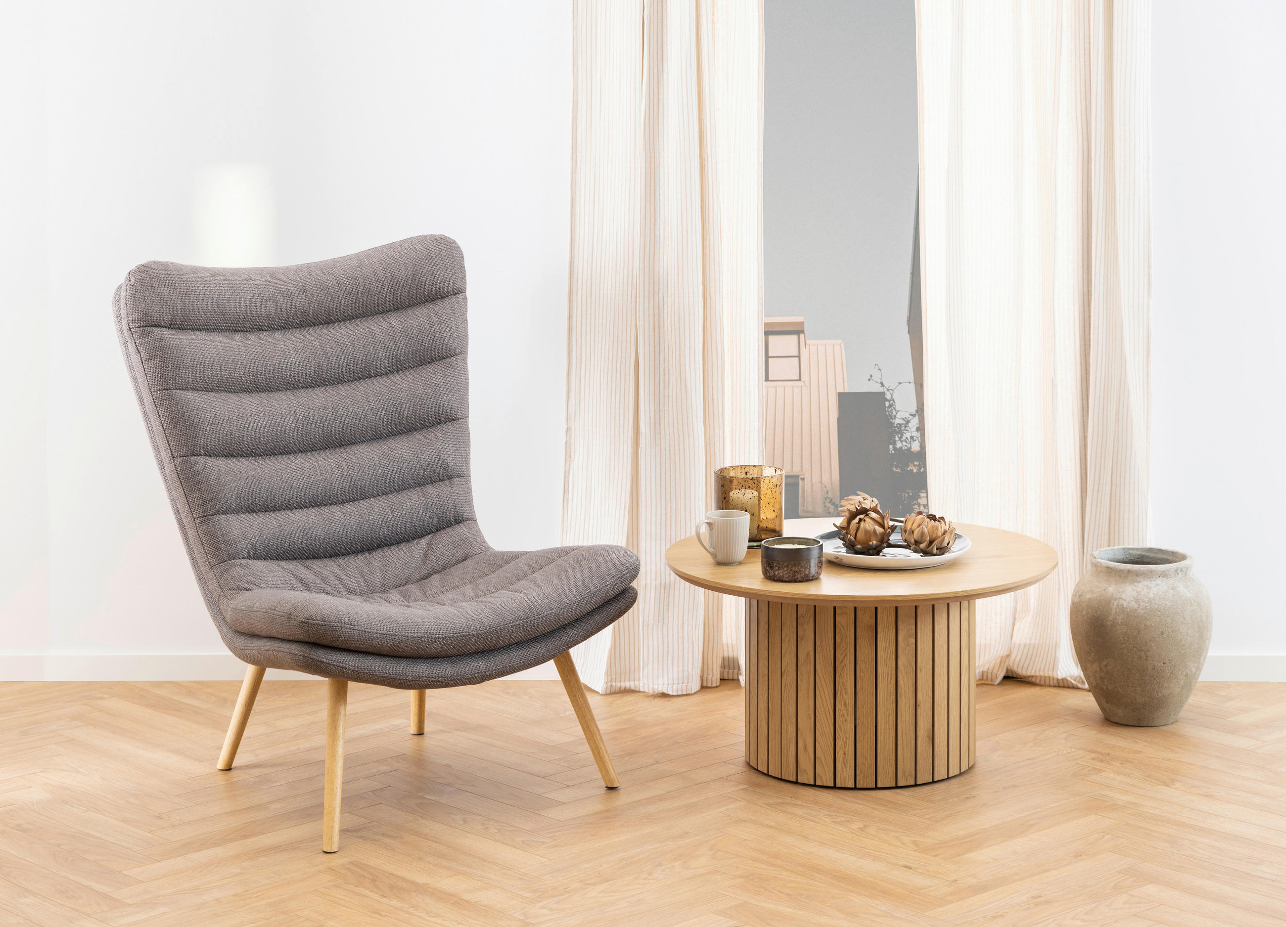 COUCHTISCH Eiche furniert rund  - Naturfarben, Design, Holz/Holzwerkstoff (80/80/42cm) - MID.YOU