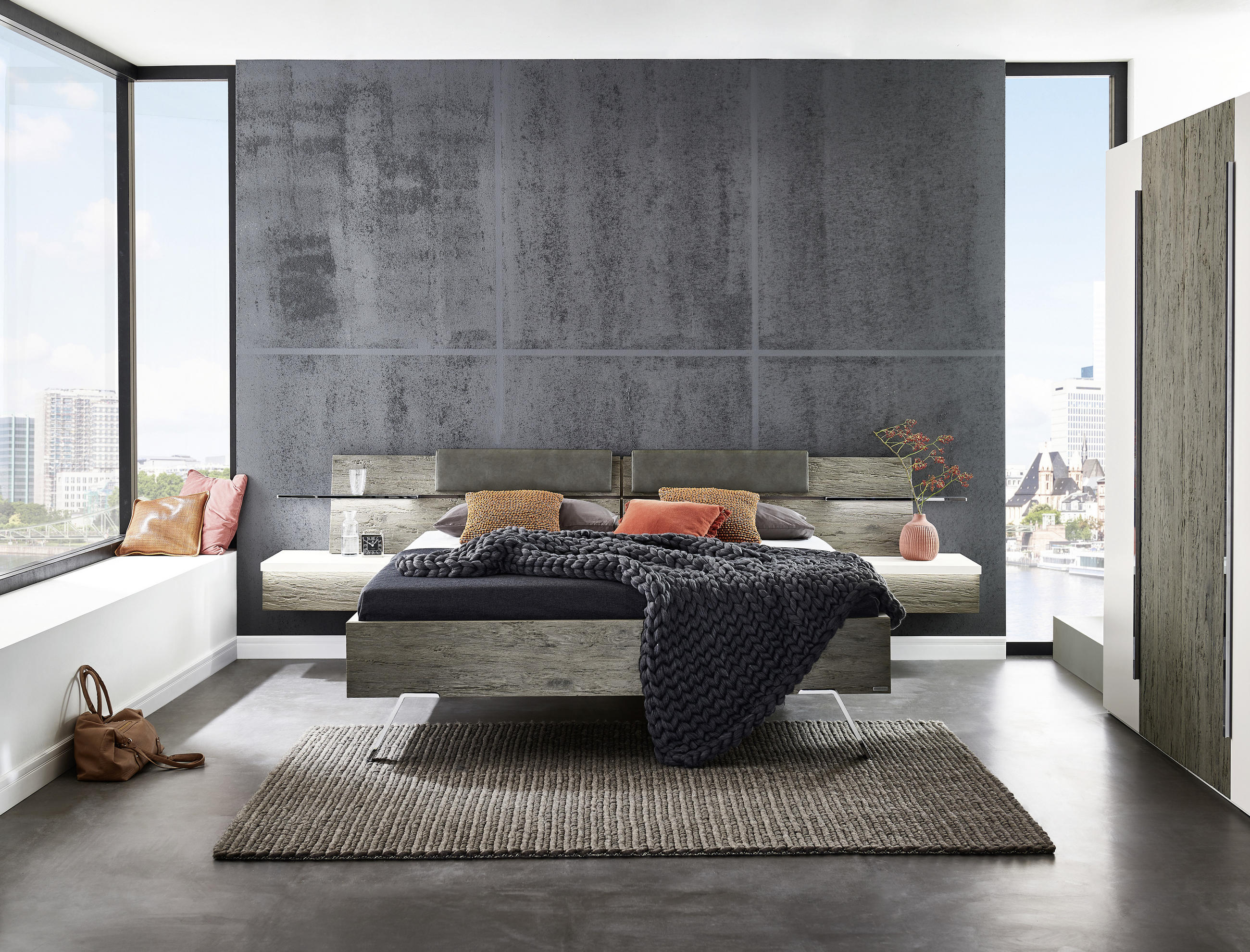 Thumbnail - Valdera Bettanlage, Weiß, Eiche, Holz, Balkeneiche, furniert, 180x200 cm, Goldenes M, Made in Germany, Dgm, Schlafzimmer...