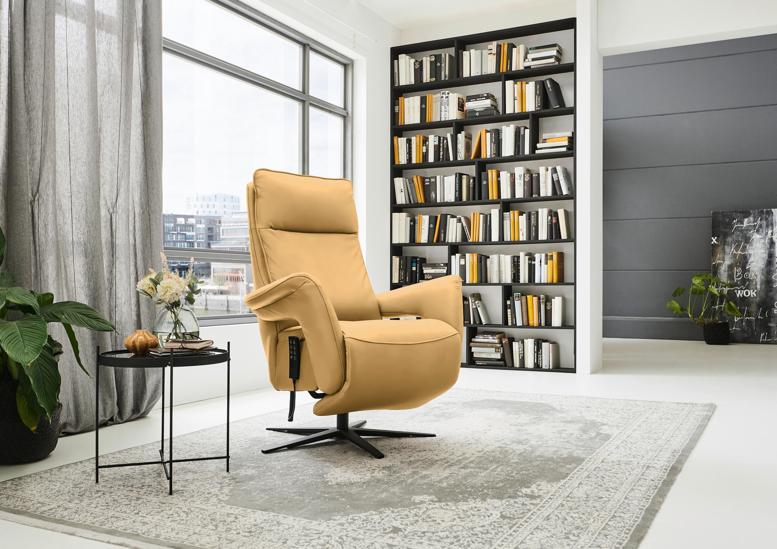RELAXSESSEL in Leder Gelb  - Gelb/Schwarz, Design, Leder/Metall (83/116/87cm) - Valdera