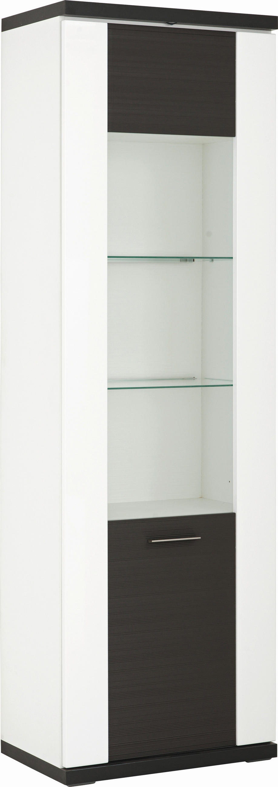 VITRINE Manhattan Manhattan Graphitfarben, Weiß  65,1/206/41,6 cm  - Silberfarben/Schwarz, Design, Glas/Holzwerkstoff (65,1/206/41,6cm) - Xora
