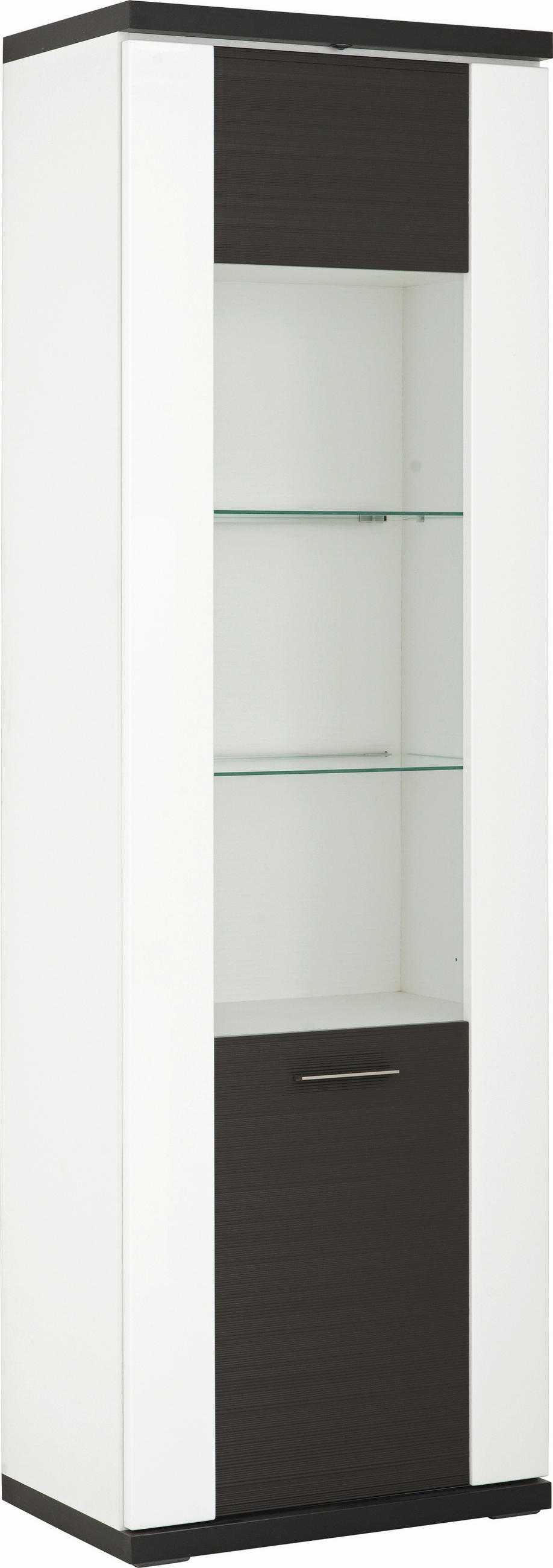 VITRINE Manhattan Manhattan Graphitfarben, Weiß  65,1/206/41,6 cm  - Silberfarben/Schwarz, Design, Glas/Holzwerkstoff (65,1/206/41,6cm) - Xora