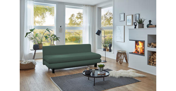 SCHLAFSOFA Cord Grün  inkl. Rückenkissen, Armlehnenkissen, Bettkasten, Schlaffunktion, Rücken echt, Liegefläche im Originalstoff  - Schwarz/Grün, KONVENTIONELL, Kunststoff/Textil (196/77/92cm) - Carryhome