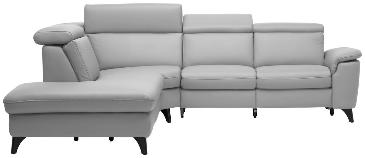 ECKSOFA in Echtleder Grau  - Schwarz/Grau, Design, Leder/Metall (239/285cm) - Cantus