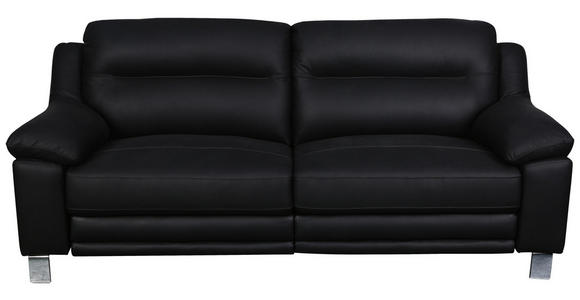 2,5-Sitzer inkl.Funktion Kombination Echtleder/Lederlook Schwarz, Chromfarben - Chromfarben/Schwarz, MODERN, Leder/Holz (215/89/92cm) - Cantus