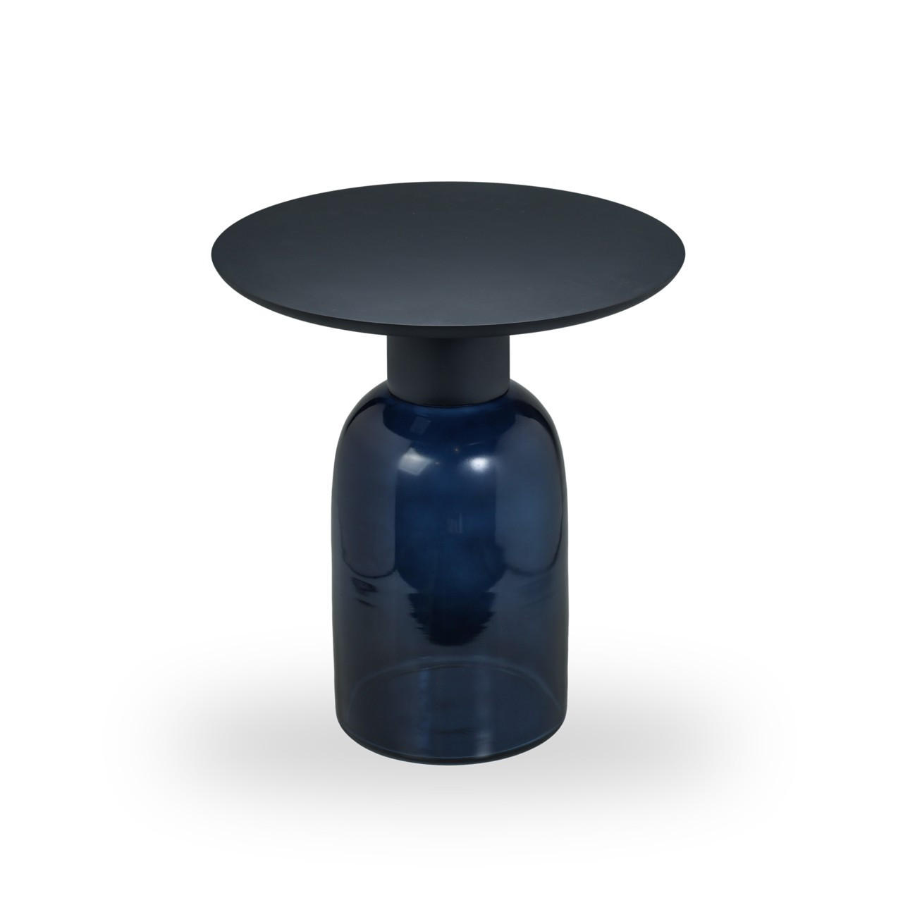 BEISTELLTISCH 50/50/55 cm Mangoholz Hartholz Schwarz, Dunkelblau rund  - Schwarz/Dunkelblau, Basics, Glas/Holz (50/50/55cm) - MID.YOU