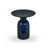 BEISTELLTISCH 50/50/55 cm Mangoholz Hartholz Schwarz, Dunkelblau rund  - Schwarz/Dunkelblau, Basics, Glas/Holz (50/50/55cm) - MID.YOU