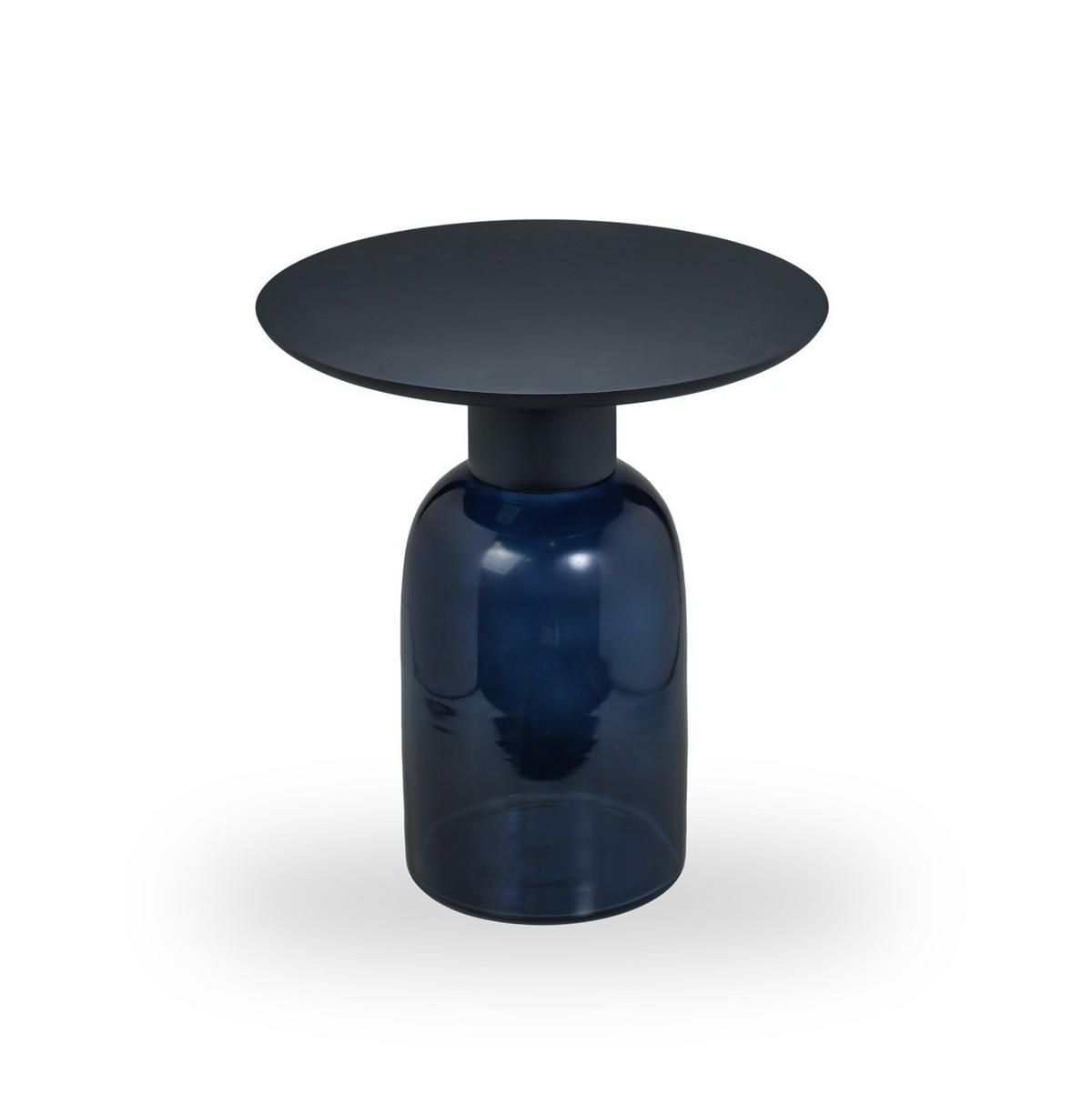 BEISTELLTISCH 50/50/55 cm Mangoholz Hartholz Schwarz, Dunkelblau rund  - Schwarz/Dunkelblau, Basics, Glas/Holz (50/50/55cm) - MID.YOU