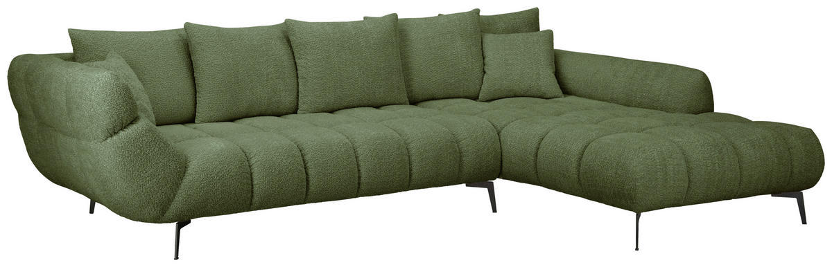 ECKSOFA 318/217 cm  in Bouclé Grün Zierkissen, Rückenkissen, Rücken echt  318/217 cm  - Schwarz/Grün, MODERN, Textil/Metall (318/217cm) - Carryhome