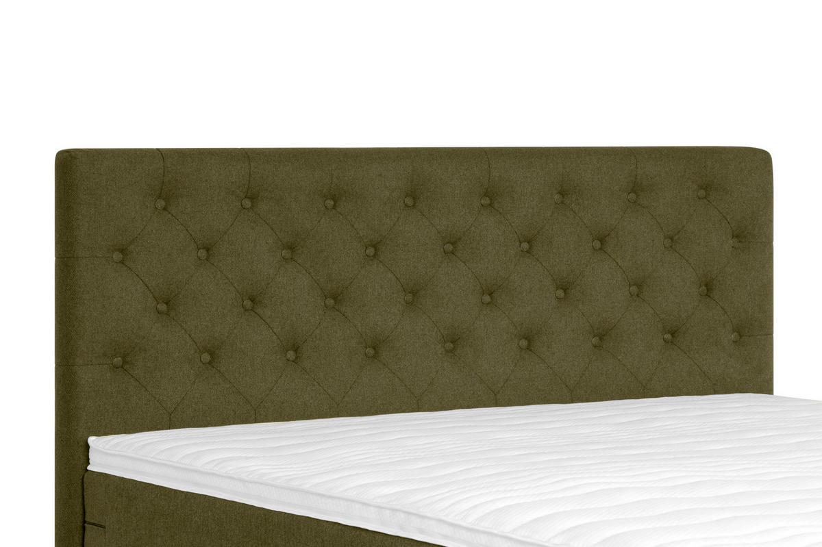 BOXSPRINGBETT 180/200 cm  in Olivgrün  - Silberfarben/Olivgrün, KONVENTIONELL, Textil/Metall (180/200cm) - Welnova