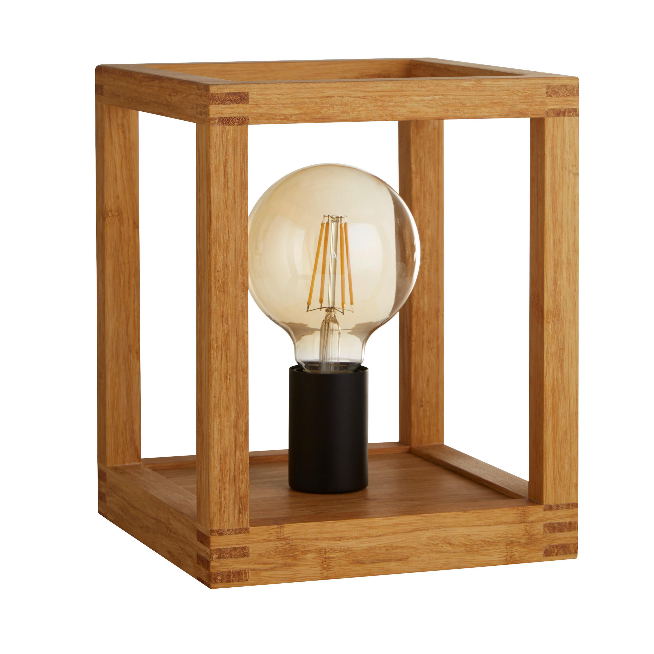 BORDSLAMPA Square 20/25/20 cm   - svart/naturfärgad, Lifestyle, trä/plast (20/25/20cm)