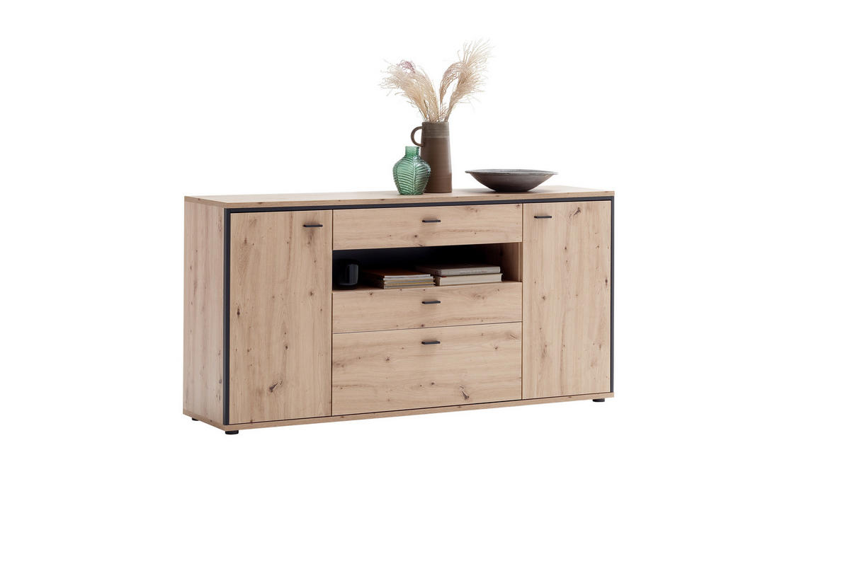 SIDEBOARD Skopje 183/92/45 cm 3 låda(or)  - antracit/ekfärgad, Design, metall/trämaterial (183/92/45cm) - Livetastic
