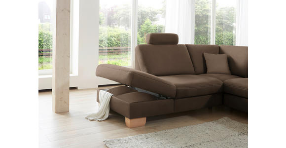 ECKSOFA in Mikrofaser Dunkelbraun  - Wildeiche/Dunkelbraun, KONVENTIONELL, Holz/Textil (236/286cm) - Voleo