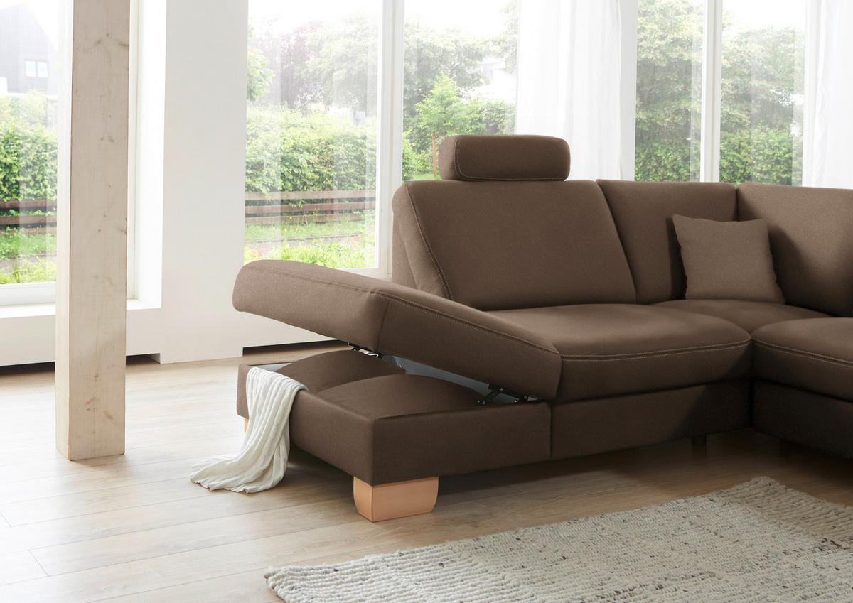 ECKSOFA in Mikrofaser Dunkelbraun  - Wildeiche/Dunkelbraun, Konventionell, Holz/Textil (236/286cm) - Voleo