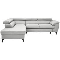 ECKSOFA Echtleder Hellgrau  - Hellgrau/Schwarz, Design, Leder/Metall (220/256cm) - Celina Home
