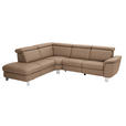 ECKSOFA in Echtleder Braun  - Alufarben/Braun, Design, Leder/Metall (242/271cm) - Cantus