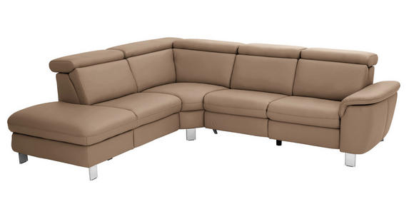 ECKSOFA in Echtleder Braun  - Alufarben/Braun, Design, Leder/Metall (242/271cm) - Cantus