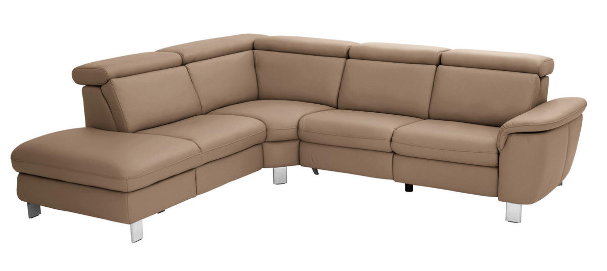 ECKSOFA in Echtleder Braun  239/271 cm  - Alufarben/Braun, Design, Leder/Metall (239/271cm) - Cantus