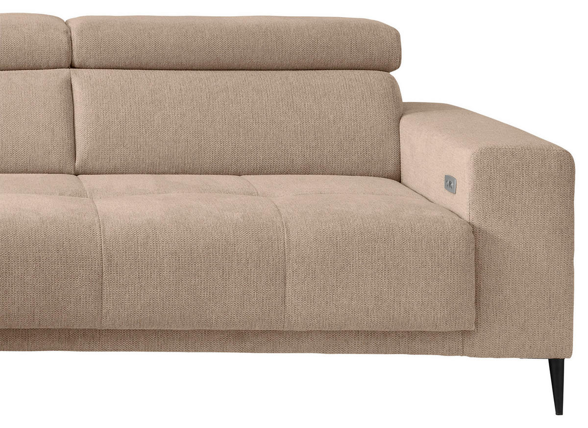 ECKSOFA INTERA Hellbraun Struktur Kopfteilverstellung, Sitzvorzug  - Hellbraun/Schwarz, KONVENTIONELL, Textil/Metall (225/305cm) - Livetastic