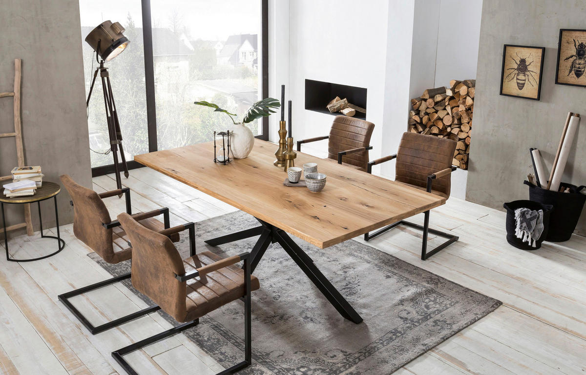 ESSTISCH 180/100/76 cm Echtholz  Holz, Metall rechteckig Naturfarben, Schwarz  - Schwarz/Naturfarben, MODERN, Holz/Metall (180/100/76cm) - MID.YOU