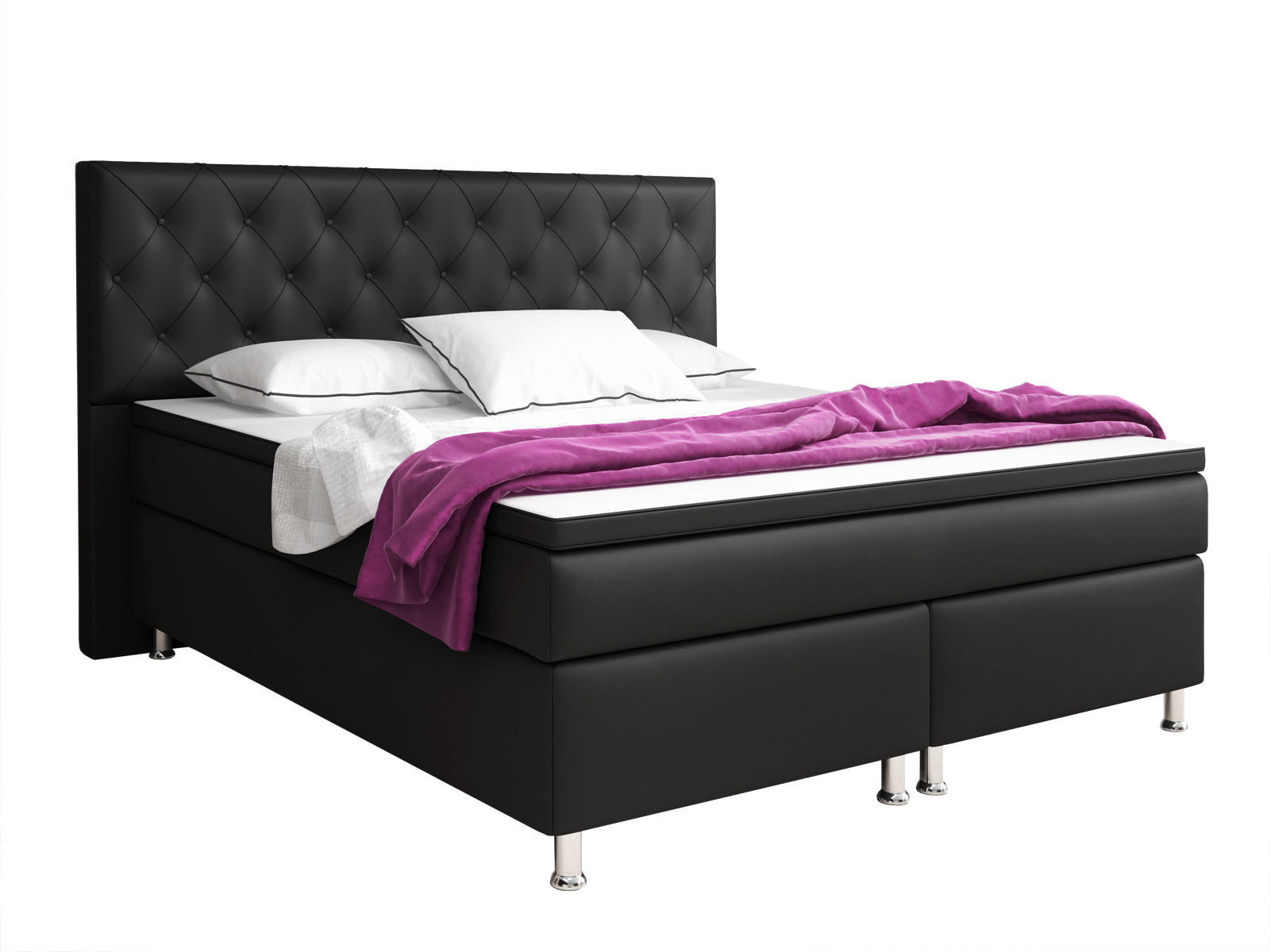 BOXSPRINGBETT 180/200 cm  in Schwarz  - Silberfarben/Schwarz, KONVENTIONELL, Leder/Textil (180/200cm) - MID.YOU