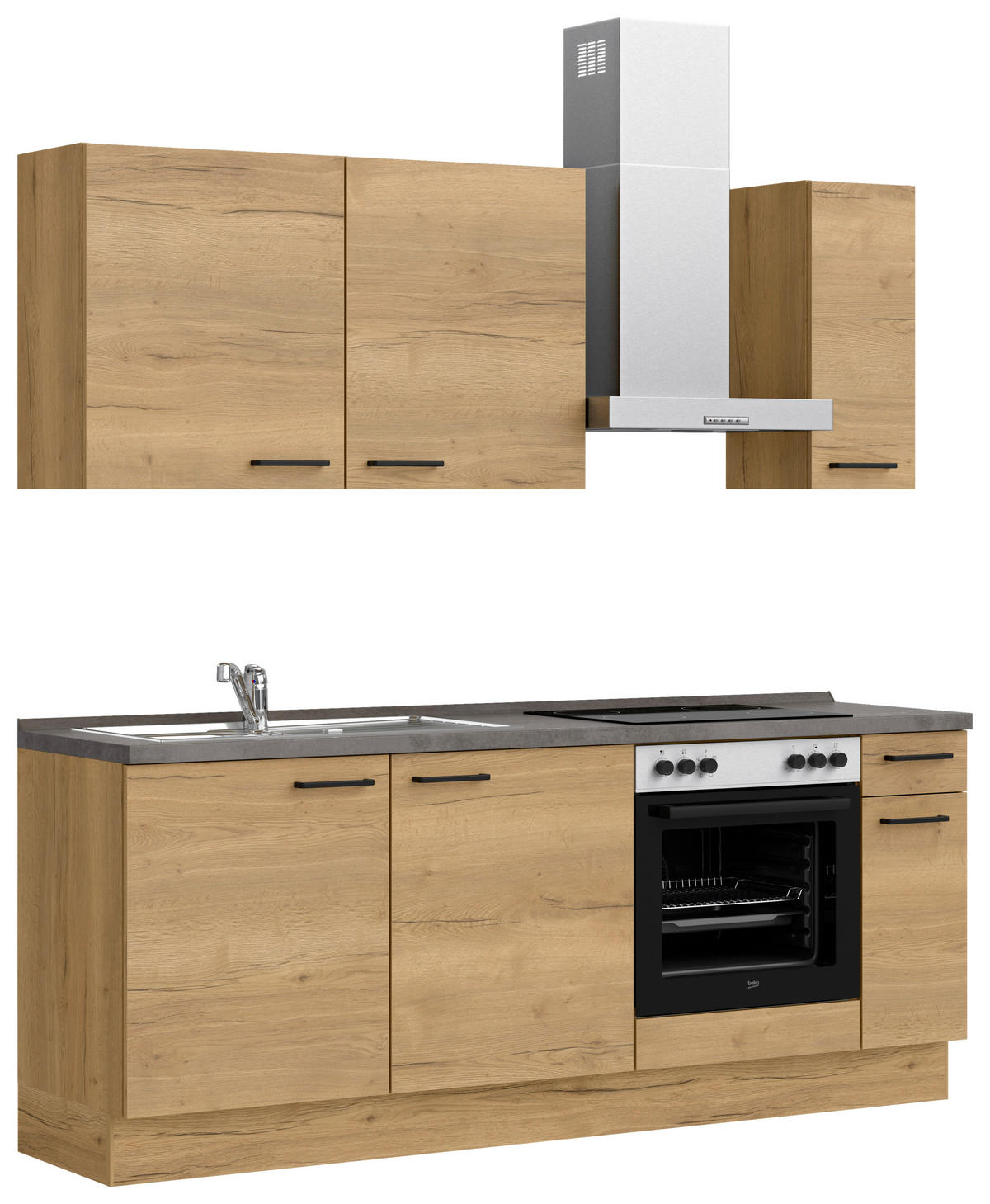 KÜCHENBLOCK 210 cm   in Eichefarben, Schieferfarben  - Schieferfarben/Eichefarben, MODERN, Holzwerkstoff/Metall (210cm) - Nobilia