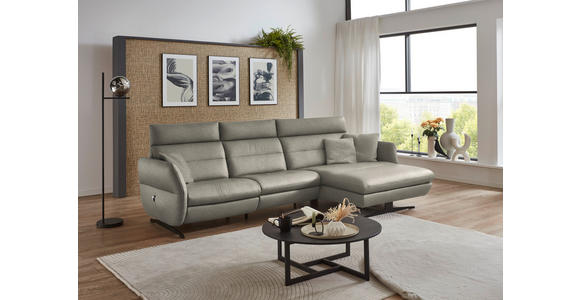 ECKSOFA in Echtleder Hellgrau 300/157 cm - Hellgrau/Schwarz, Design, Leder/Metall (300/157cm) - Dieter Knoll
