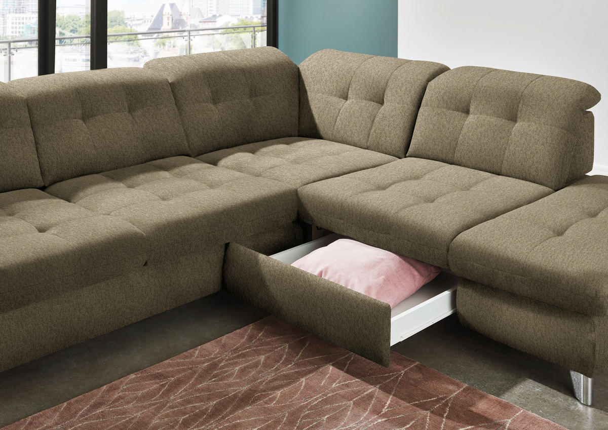 ECKSOFA in Chenille Olivgrün  - Chromfarben/Olivgrün, Design, Textil/Metall (310/260cm) - Beldomo Speed
