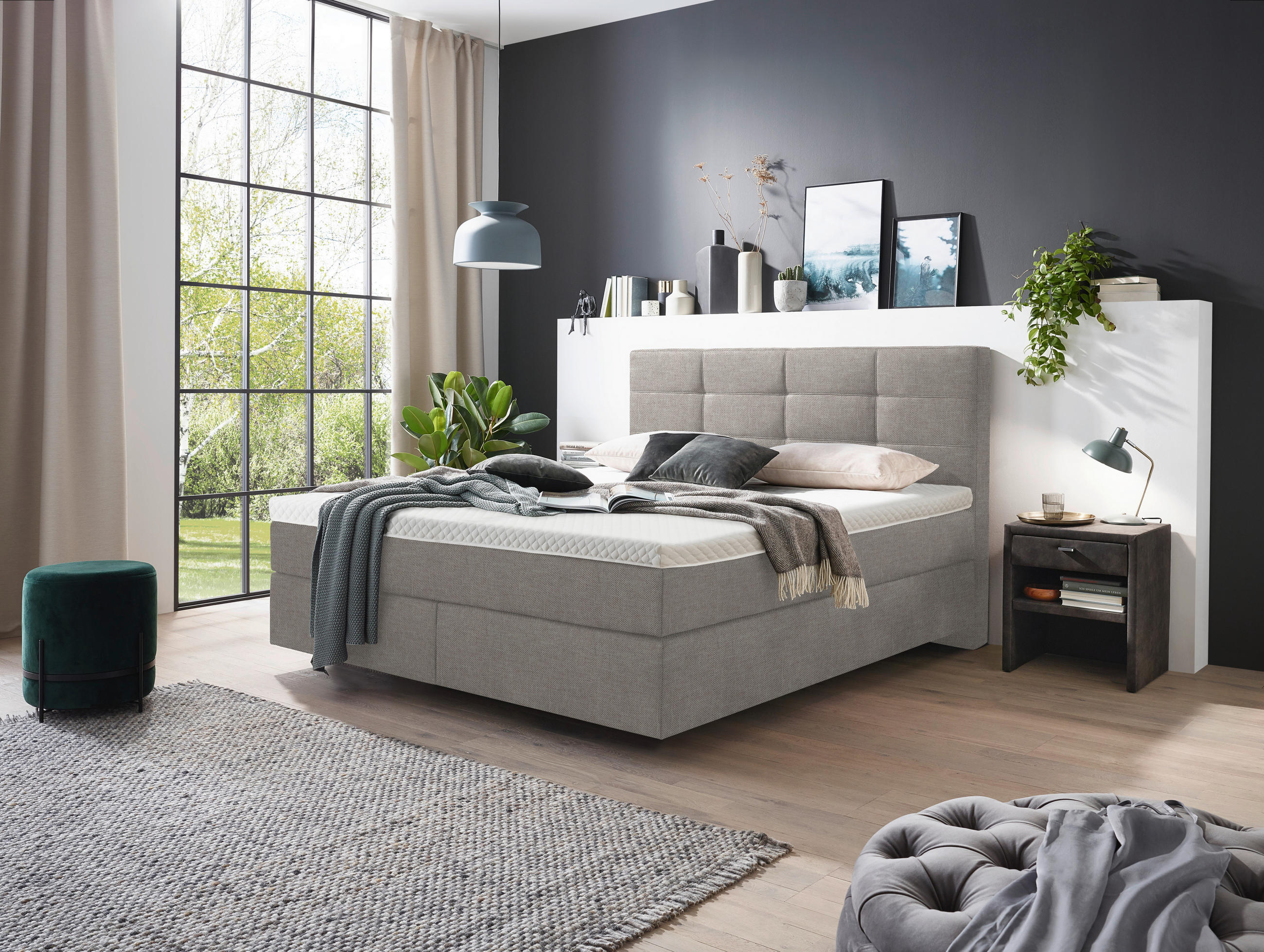 BOXSPRINGBETT 180/200 cm  in Greige  - Chromfarben/Greige, Konventionell, Kunststoff/Textil (180/200cm) - Voleo