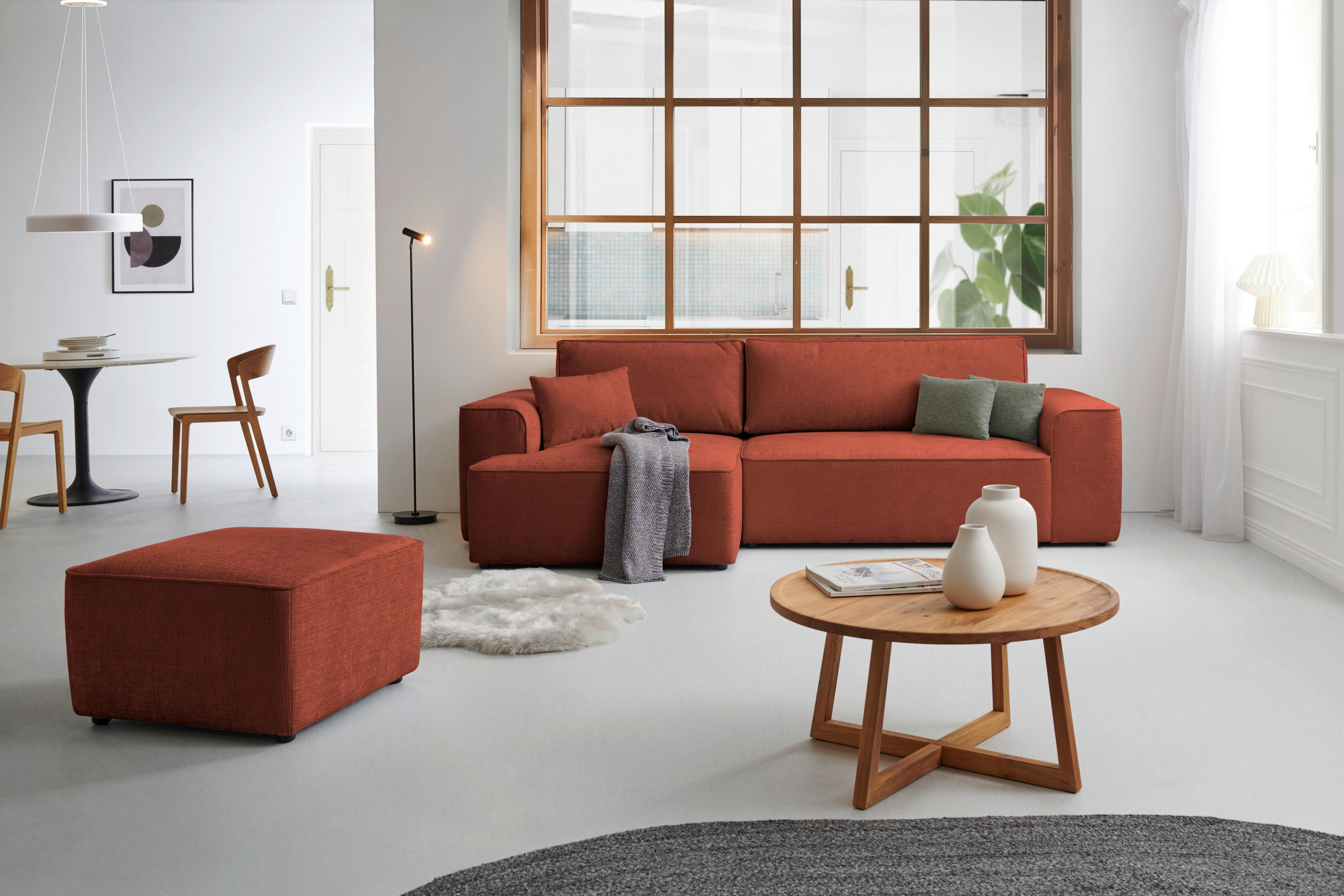 ECKSOFA in Plüsch Rostfarben  - Rostfarben/Blaugrau, Design, Kunststoff/Textil (152/288cm) - Xora