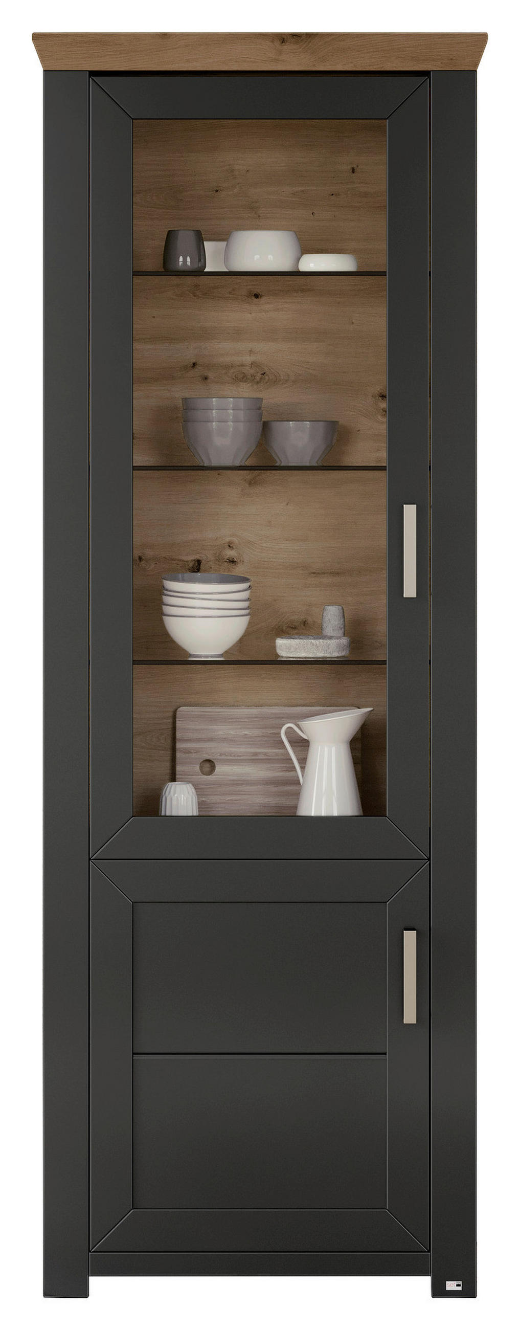 VITRINE in Graphitfarben, Eiche Artisan  - Graphitfarben/Eiche Artisan, Design, Glas/Holzwerkstoff (74,5/206,6/42,2cm) - SetOne by Musterring