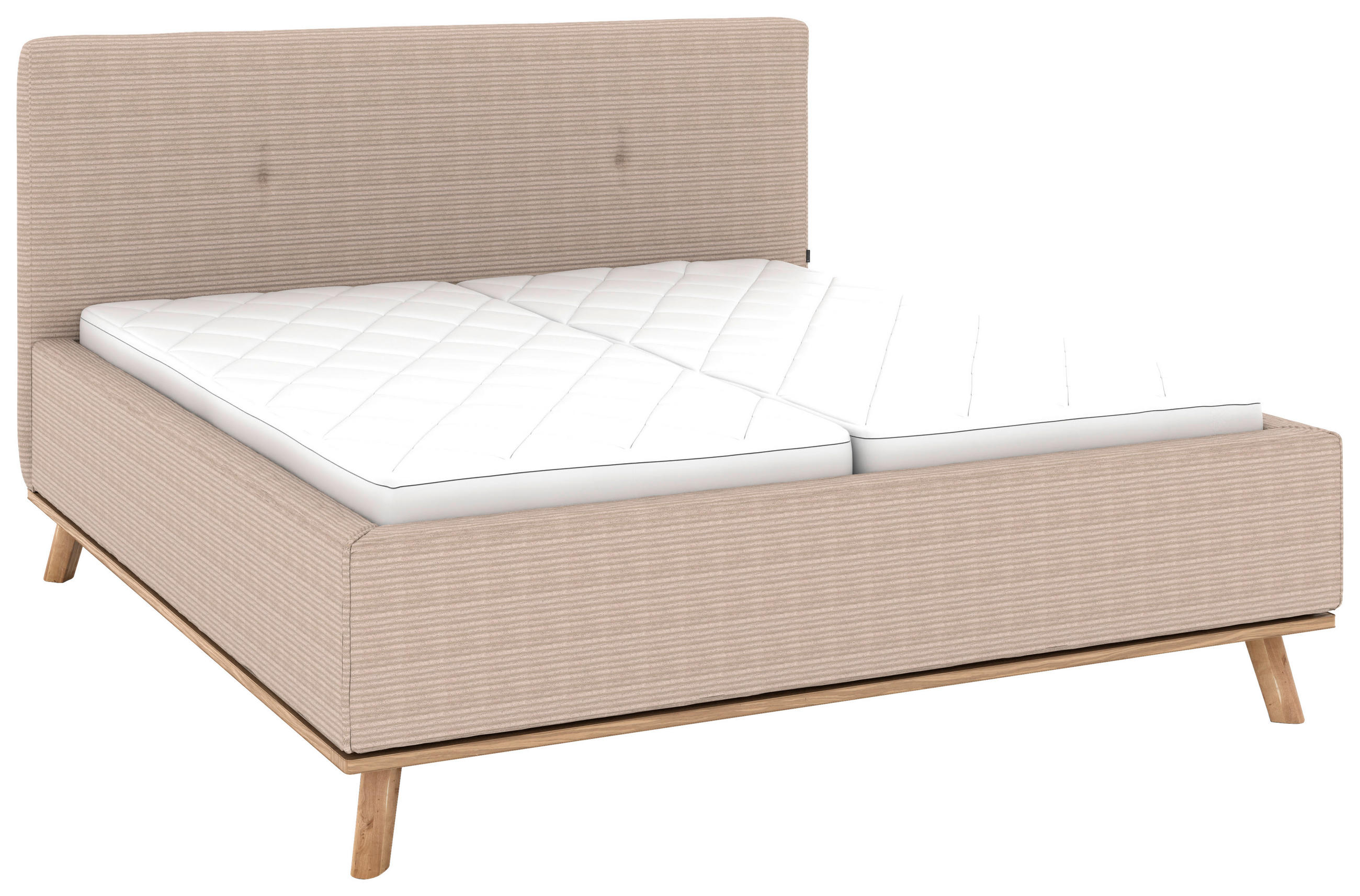 POLSTERBETT 160/200 cm,  in Taupe, Matratze, Lattenrost, Bettkasten, H3 + H3 = fest  - Taupe/Eichefarben, Design, Holz/Textil (160/200cm) - Musterring