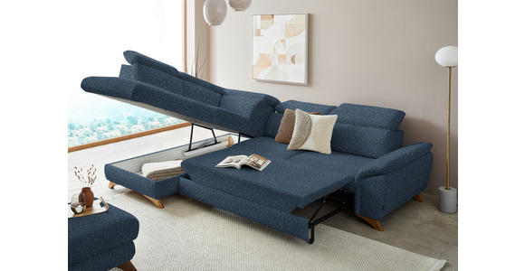 ECKSOFA in Bouclé Blau  - Blau/Eichefarben, MODERN, Holz/Textil (212/287cm) - Valnatura