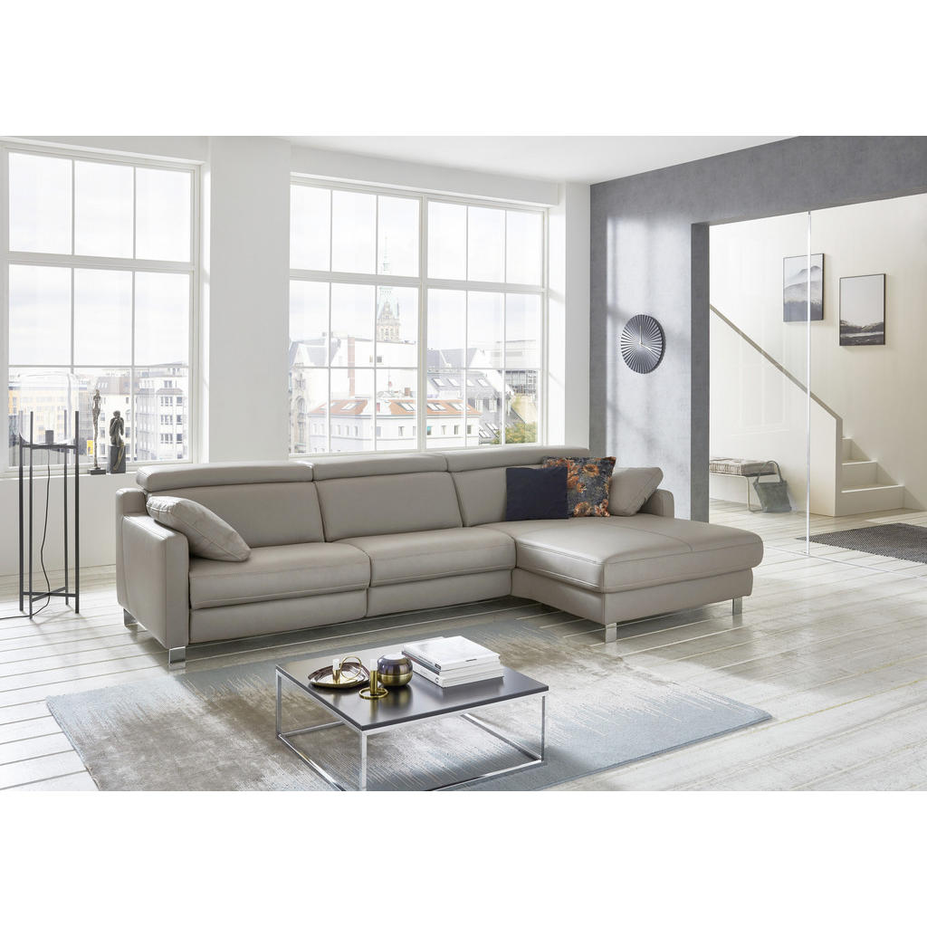 Thumbnail - Valdera Ecksofa, Grau, Leder, Echtleder, Semi-Anilinleder, 3-Sitzer, Ottomane rechts, L-Form, 271x176 cm, Goldenes M, Ty...