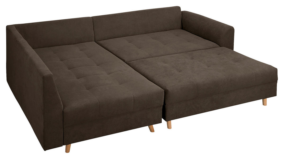 ECKSOFA inkl. Hocker Ariella Braun Mikrofaser  - Naturfarben/Braun, Design, Holz/Textil (161/231cm) - Livetastic
