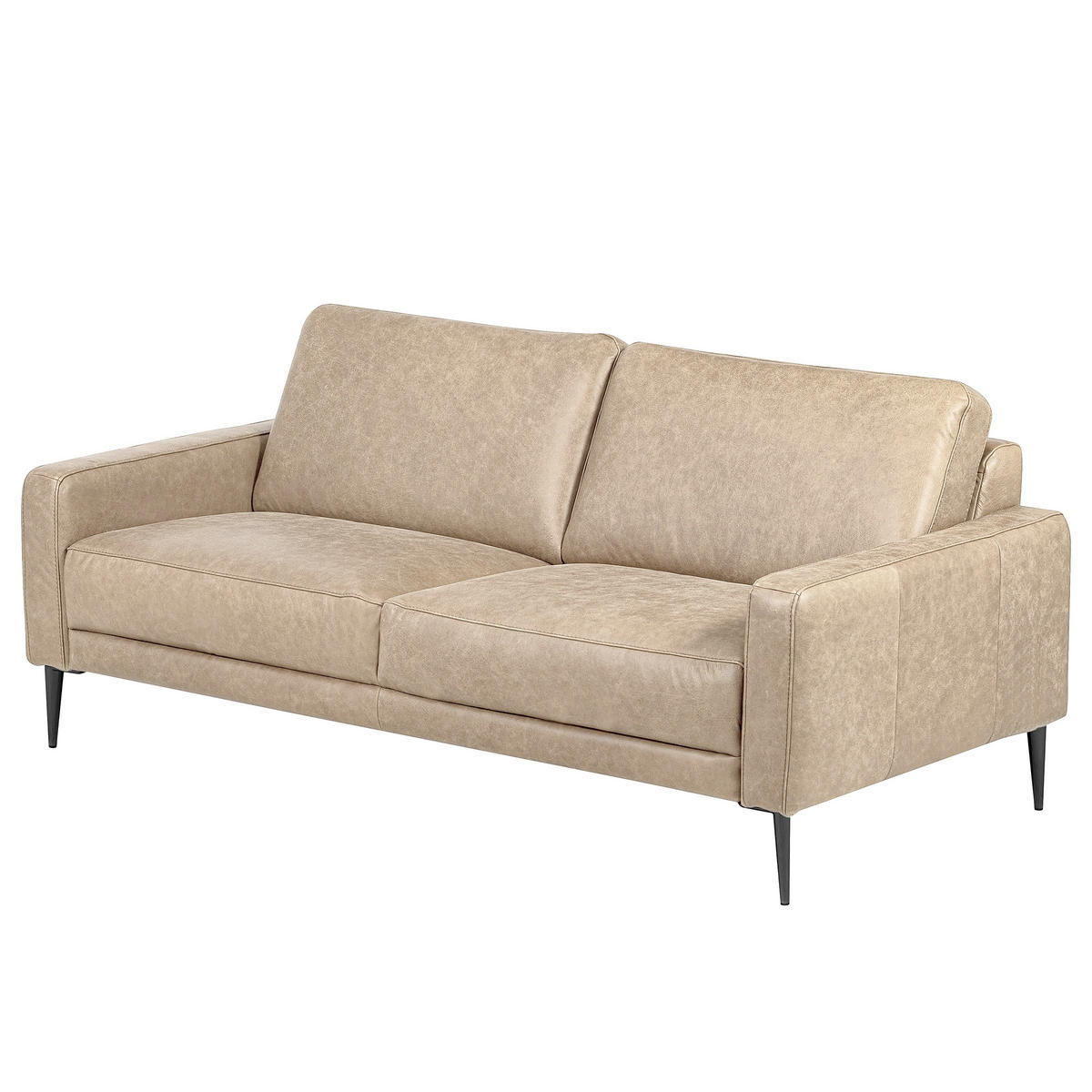 2-SITZER-SOFA SPRING in Lederlook Echtleder Creme  - Schwarzchrom/Creme, Design, Leder/Textil (157/85/92cm) - Livetastic