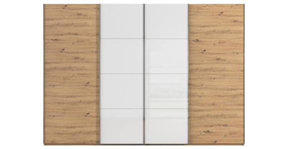 SCHWEBETÜRENSCHRANK 316/223/68 cm 4-türig Weiß, Eiche Artisan - Chromfarben/Weiß, KONVENTIONELL, Glas/Holzwerkstoff (316/223/68cm) - Novel