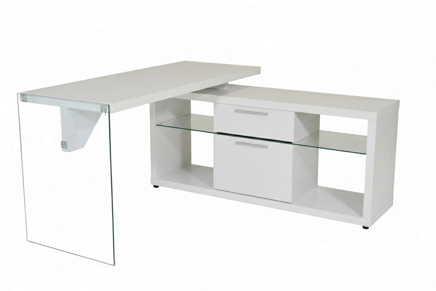 ECKSCHREIBTISCH 141,8/140/74 cm Weiß Stauraum, seitenverkehrt montierbar  - Alufarben/Weiß, Design, Glas/Holzwerkstoff (141,8/140/74cm) - MID.YOU