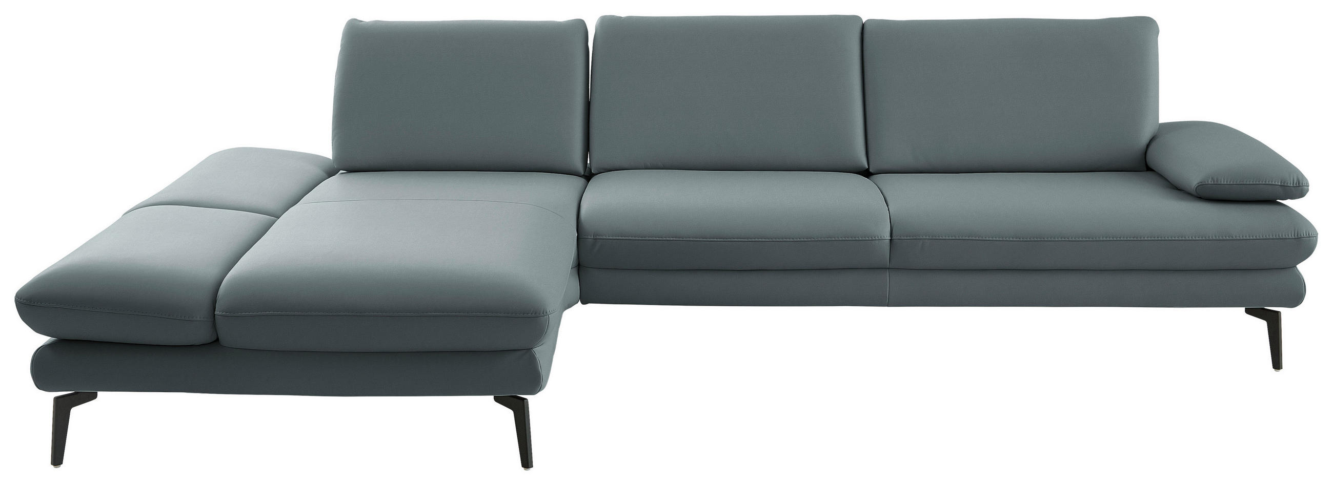 ECKSOFA in Echtleder Blaugrau  - Blaugrau/Schwarz, Design, Leder/Metall (195/308cm) - Dieter Knoll