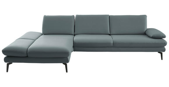 ECKSOFA in Echtleder Blaugrau 195/308 cm - Blaugrau/Schwarz, Design, Leder/Metall (195/308cm) - Dieter Knoll