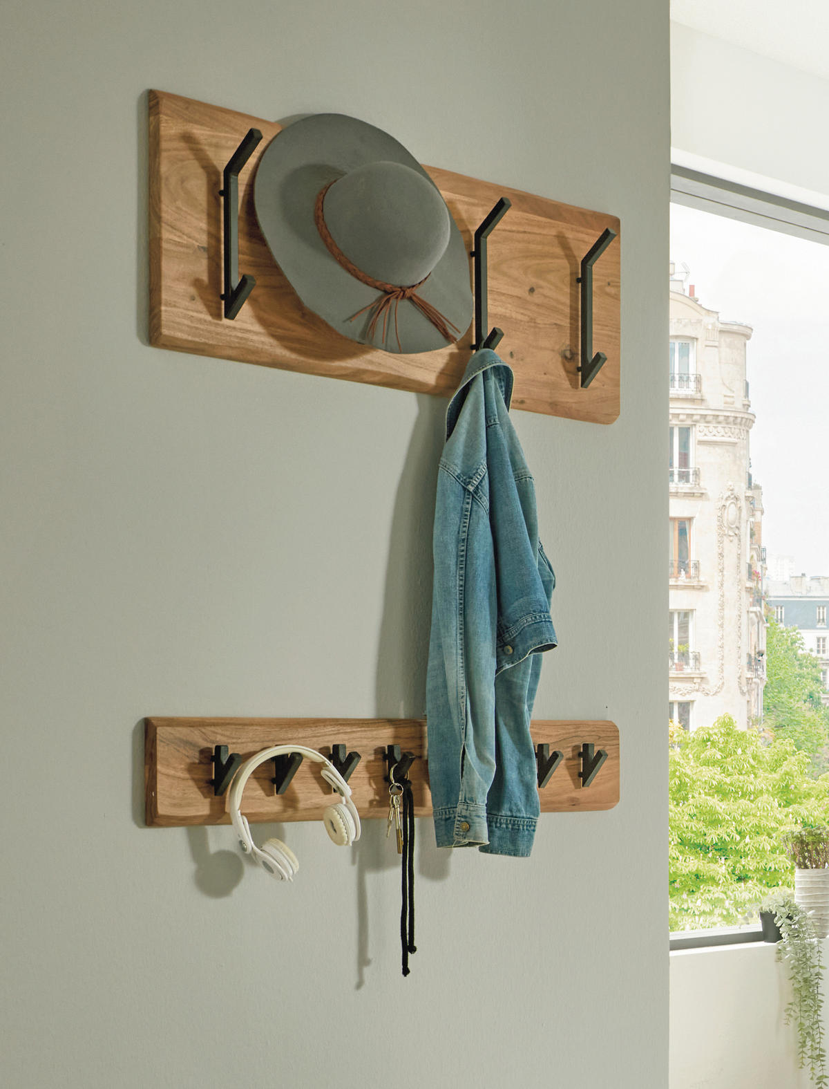 WANDGARDEROBE - Schwarz/Akaziefarben, KONVENTIONELL, Holz/Metall (90/15/9cm)