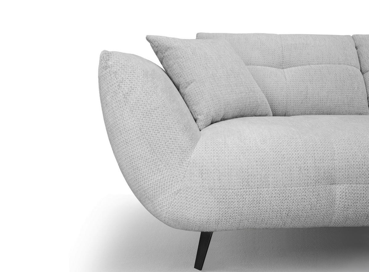 ECKSOFA Hellgrau Chenille Armlehnenkissen, Rücken echt, Sitztiefenverstellung  - Hellgrau/Schwarz, KONVENTIONELL, Textil/Metall (313/215cm) - Hom`in