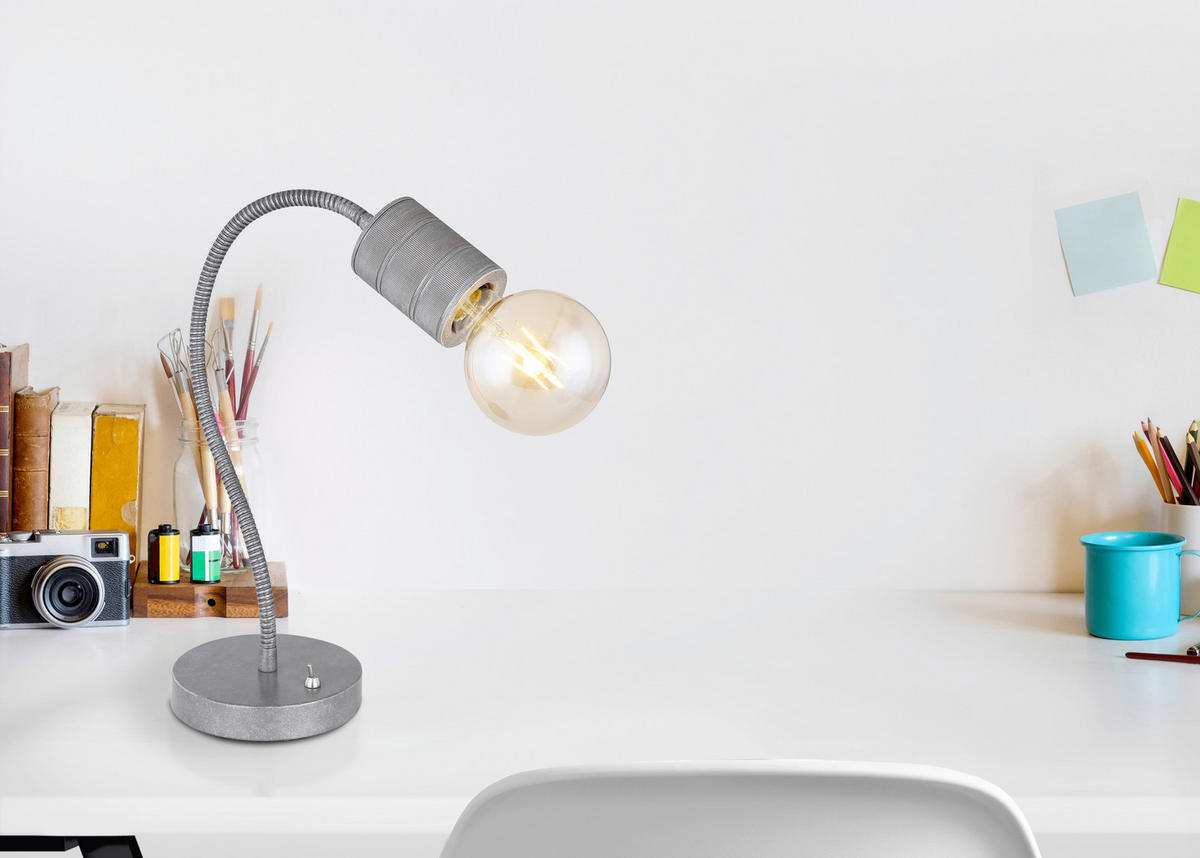 STOLNÍ LAMPA, E27, 26/14/59 cm - barvy stříbra, Basics, kov (26/14/59cm) - Globo