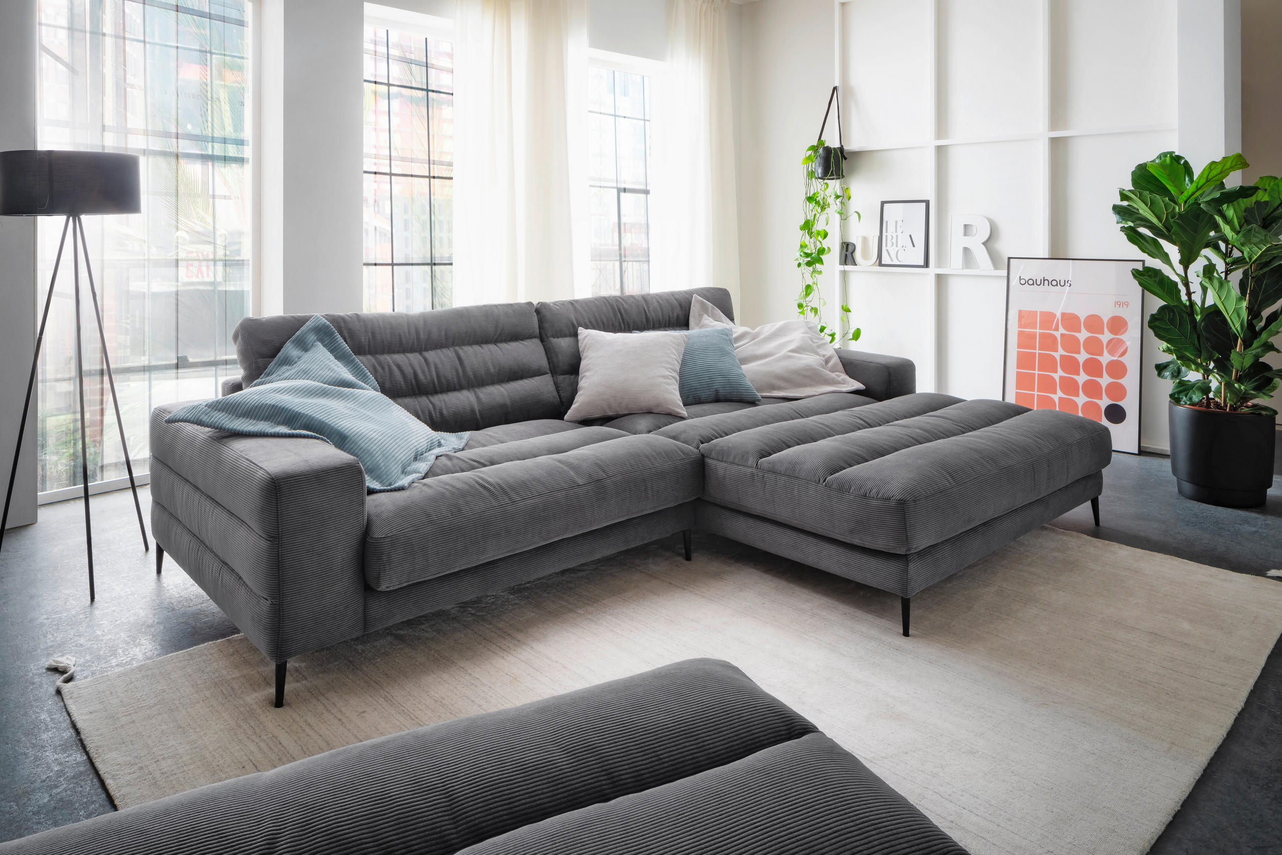 ECKSOFA in Cord Anthrazit  - Anthrazit/Schwarz, Design, Textil/Metall (296/207cm) - Dieter Knoll